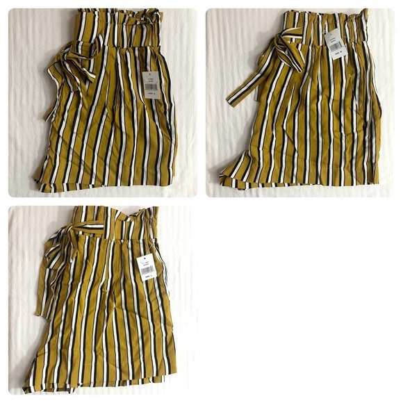 LAST ONE! Mustard Yellow Striped Paper Bag Shorts Size Small - Picture 5 of 13